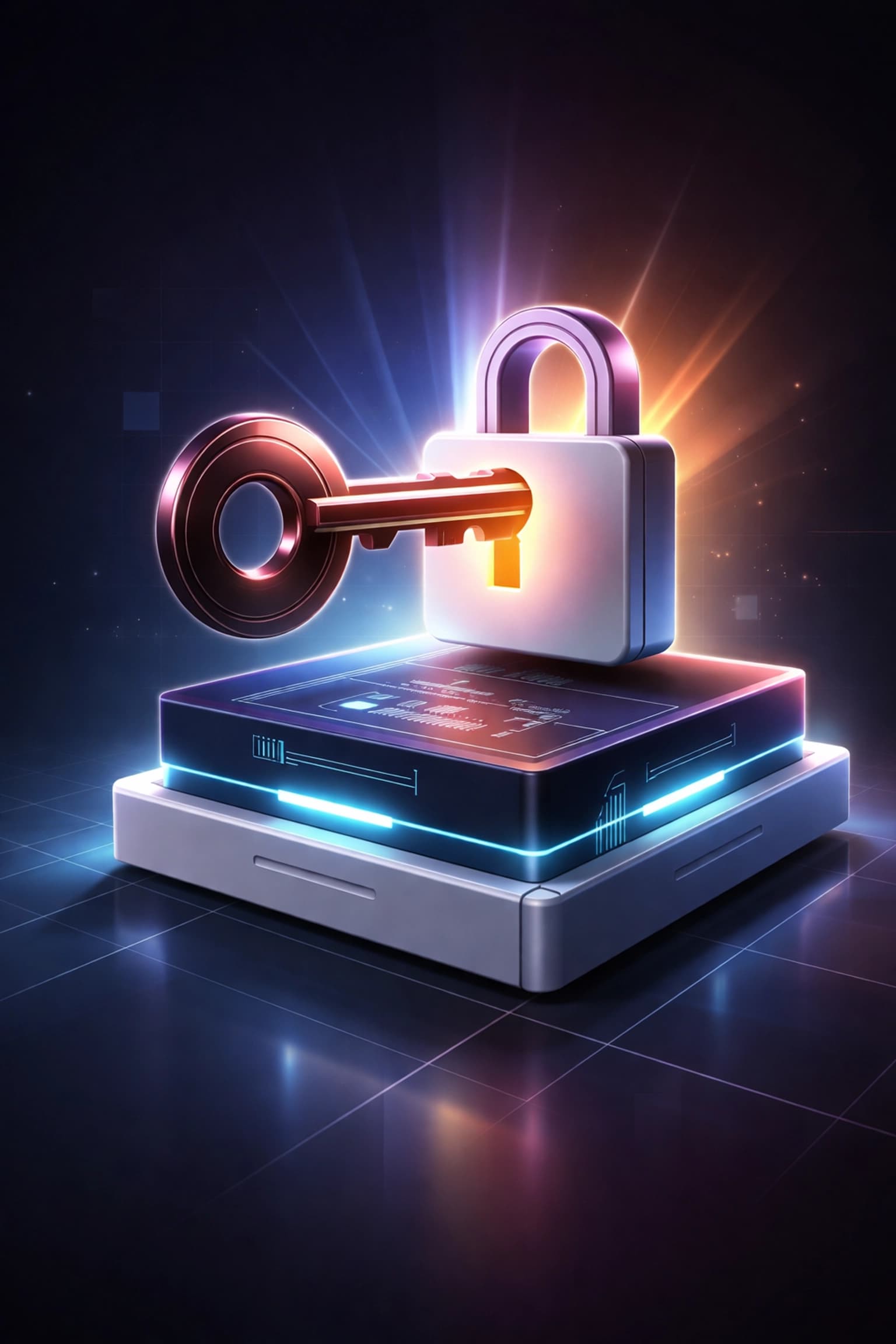 A glowing key unlocking a digital platform, representing the benefits of owning your custom ecommerce website