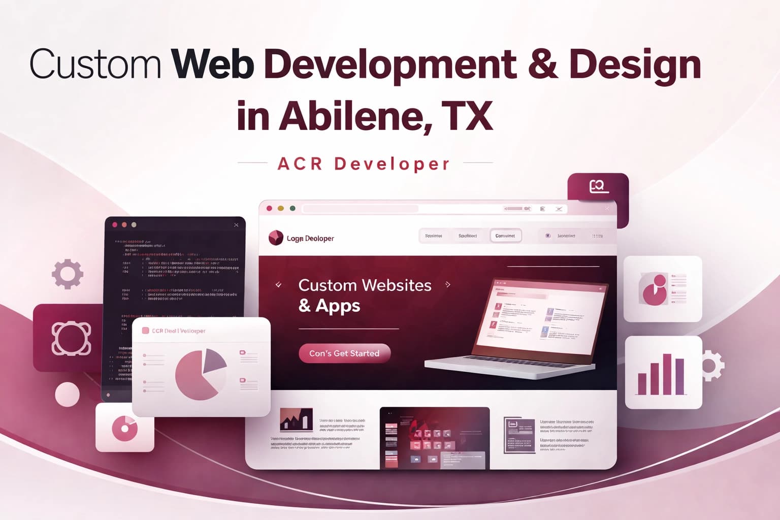 Abilene Texas skyline with church steeple and university buildings representing web development for faith and education