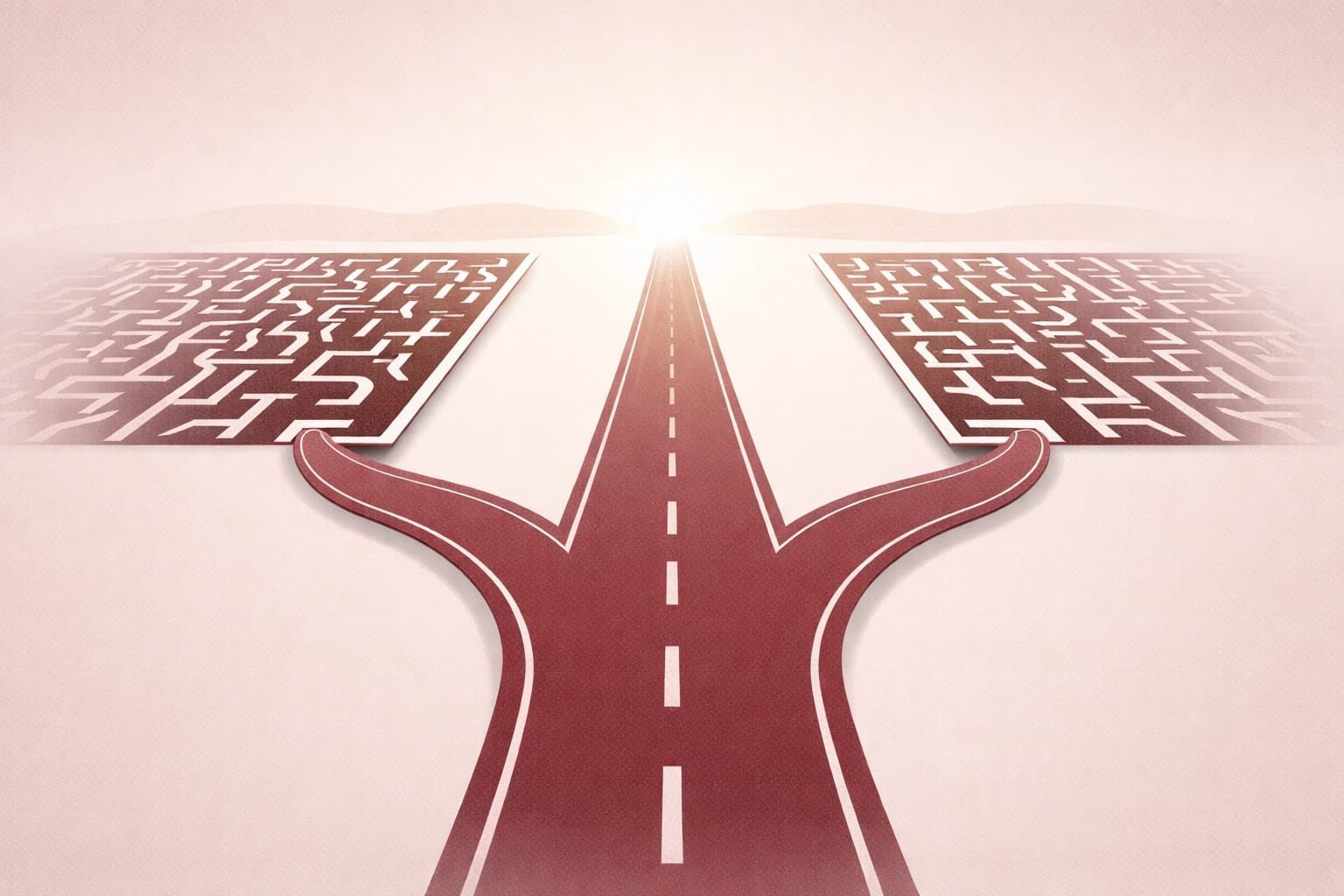 Three diverging paths showing ecommerce business choices, highlighting the benefits of custom website development